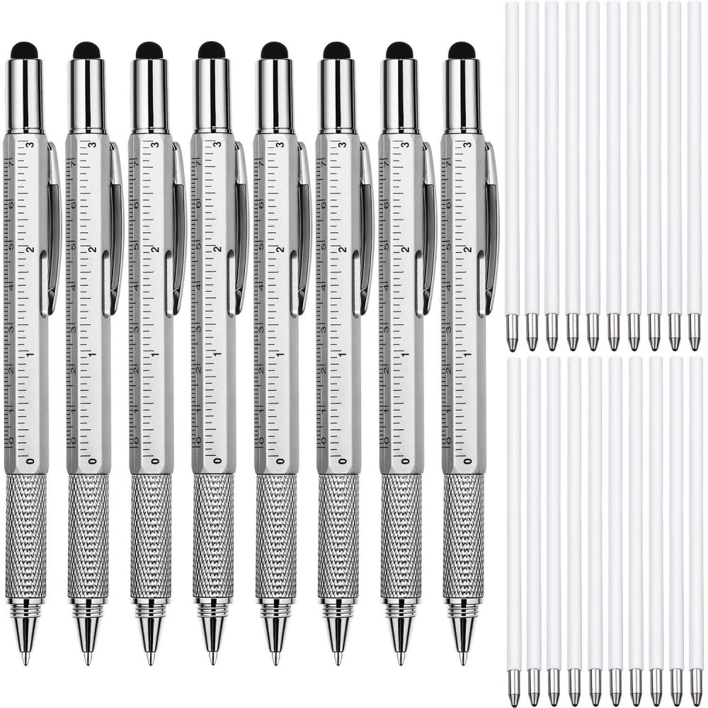 8 Pcs Gift Pen For Men 6 In 1 Multitool Tool Pen Screwdriver Pen With Ruler Levelgauge Ballpoint Pen Pen Refills Fathers Chr