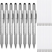 8 Pcs Gift Pen For Men 6 In 1 Multitool Tool Pen Screwdriver Pen With Ruler Levelgauge Ballpoint Pen Pen Refills Fathers Chr