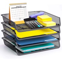 4 Pack Simple Trending Stackable Office Desk Supplies Organizer Desktop File Document Letter Tray Holder Organizer Black