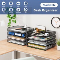 4 Pack Simple Trending Stackable Office Desk Supplies Organizer Desktop File Document Letter Tray Holder Organizer Black