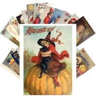 Pixiluv Cute Halloween 24 Postcards Notecards Witches Black Cat Scary Pumpkin Vintage Greeting Cards