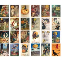 Pixiluv Scary Halloween 24 Postcards Notecards Scary Pumpkin Black Cat Witch And Imp Vintage Greeting Cards