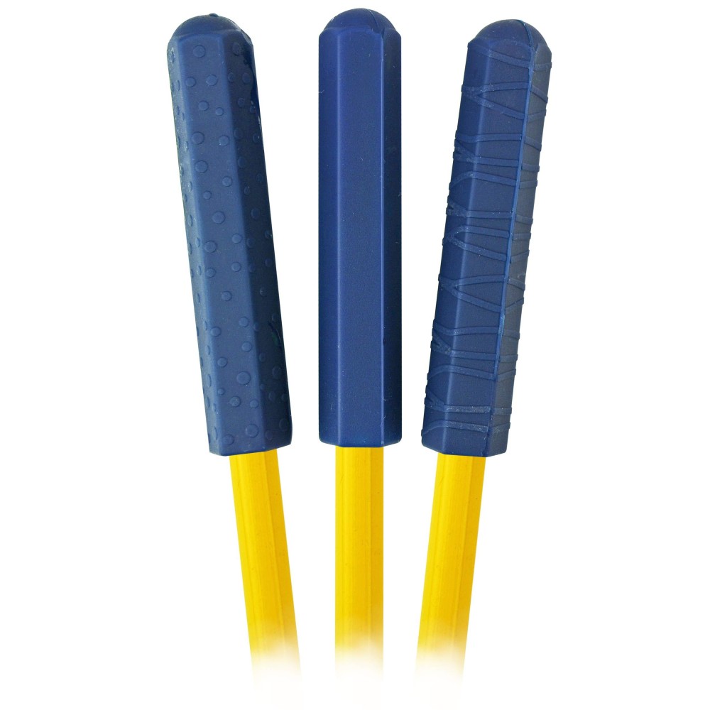 The Pencil Grip Chewberz Pencil Toppers Latexfree Chewable Pencil Toppers Navy Blue Set Of 3 Tpg883