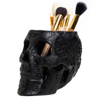 Skull Makeup Brush Candy Bowl Pen Holder Trick Or Treat Bowl Halloween Goth Decorations Extra Large Strong Resin Skeleto