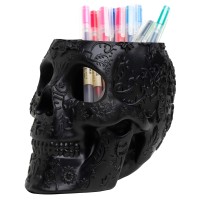 Skull Makeup Brush Candy Bowl Pen Holder Trick Or Treat Bowl Halloween Goth Decorations Extra Large Strong Resin Skeleto