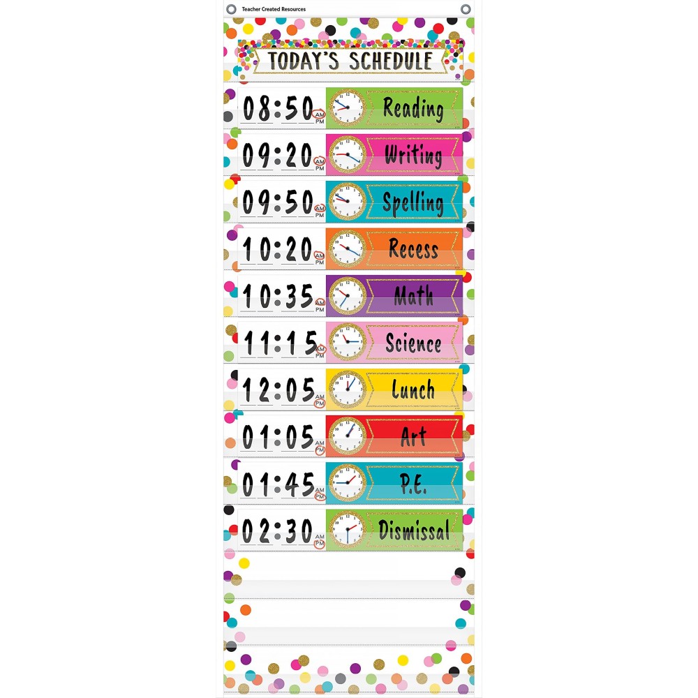 Teacher Created Resources Confetti 14 Pocket Daily Schedule Pocket Chart 13 X 34