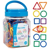 Edxeducation Geo Links Mini Jar Set Of 144 Linking Shapes 6 Colors Practice Shape Recognition Counting Sorting And M