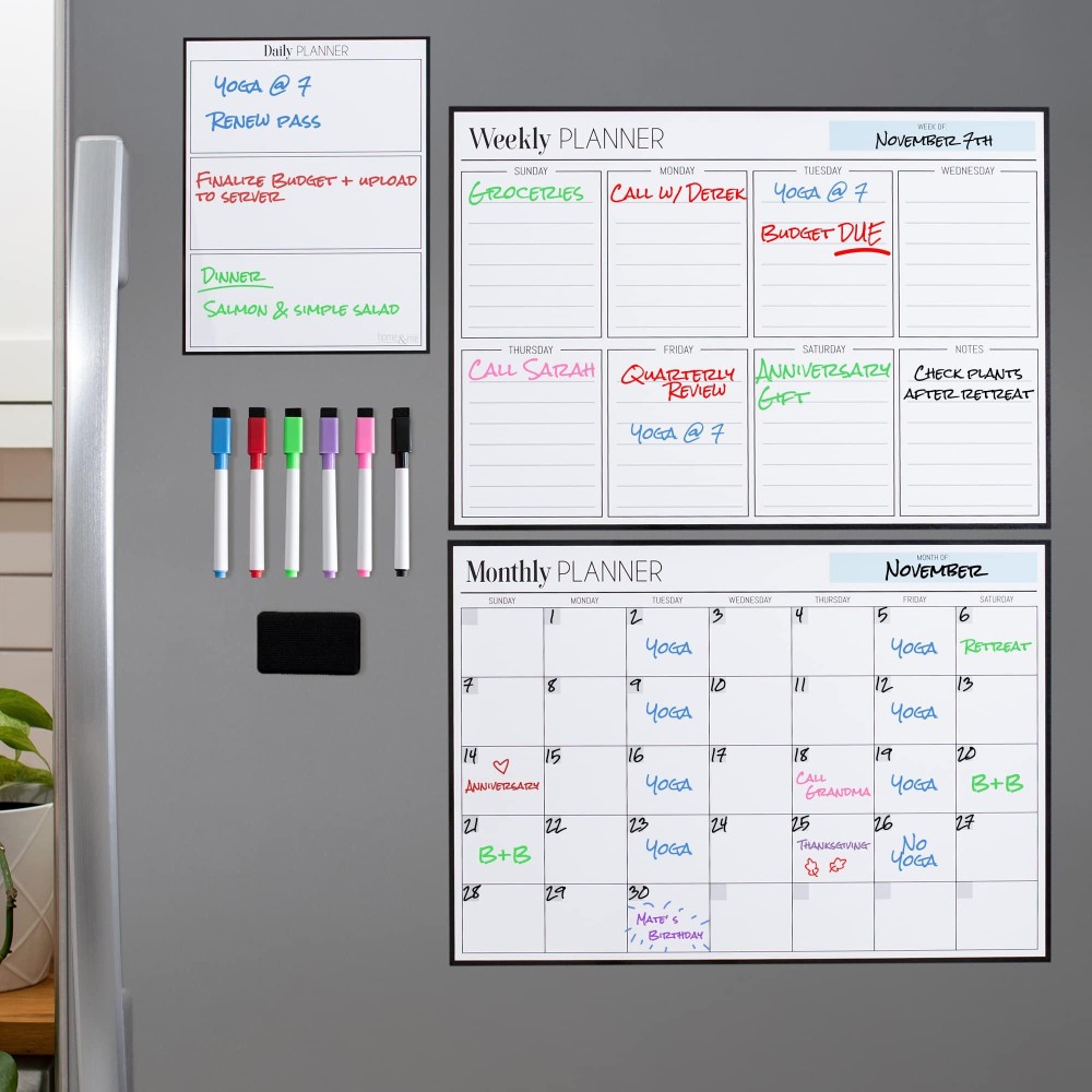 Cinch Magnetic Calendar Bundle 3 Boards Of 17X12 Monthly Weekly Daily Magnetic Calendar For Fridge Calendar White Boar