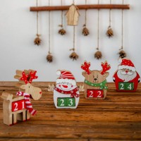 Amosfun Wooden Christmas Advent Countdown Calendar Snowman Calendar Christmas Tabletop Ornaments