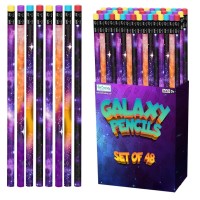 Artcreativity Galaxy Pencils For Kids Pack Of 48 Assorted Outer Space Designs Cute Writing Pencils With Durable Erasers Teac