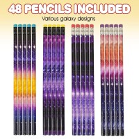 Artcreativity Galaxy Pencils For Kids Pack Of 48 Assorted Outer Space Designs Cute Writing Pencils With Durable Erasers Teac