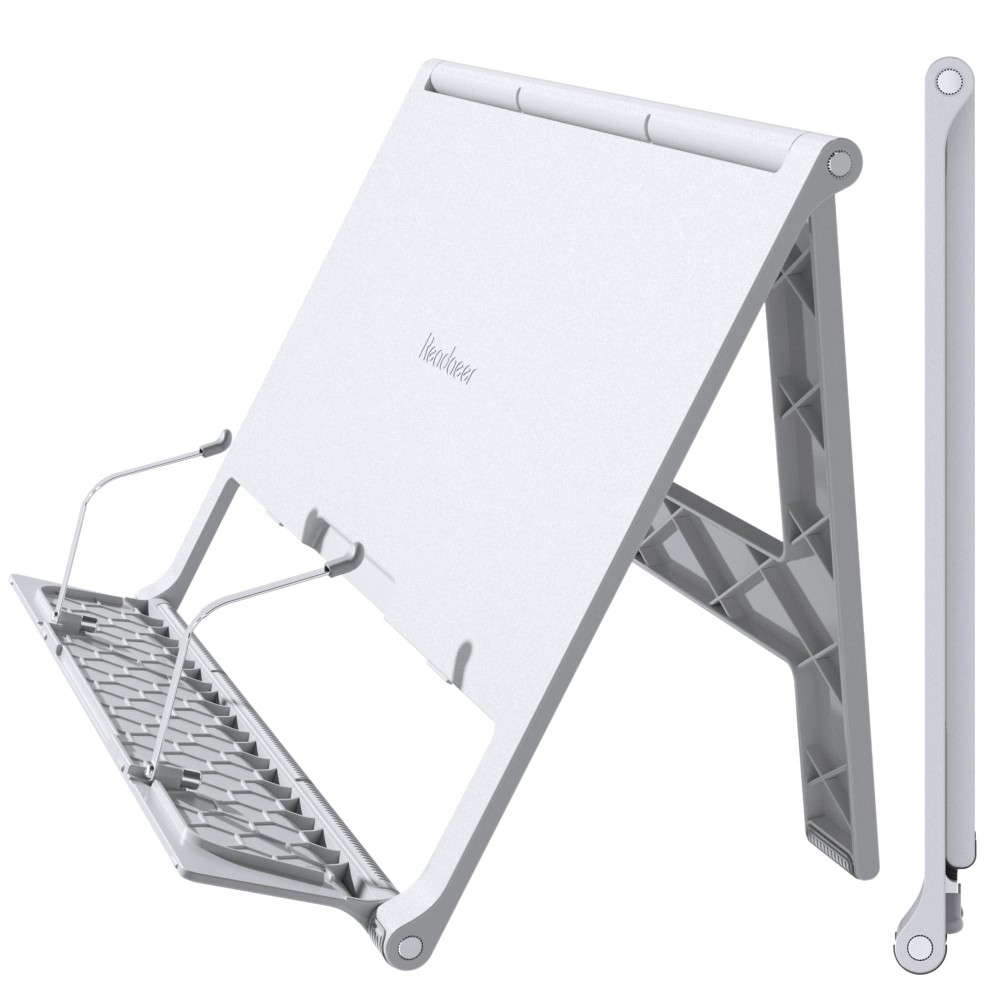 Readaeer Portable Book Stand Free Angle Adjustable Book Holder For Thick Textbook Collapsible Lightweight Book Rest White