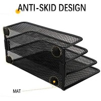 Wishacc Folder Holder Desk 2 Pack Mail Organizer Letter Holder For Desk Metal Mesh With 3 Vertical Upright Compartments