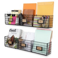 Wall35 Amalfi Hanging File Folders Office Desk Organizer Wall Mount Wire Basket Storage Magazine Holder 3 Sectional Set Of 2 Bla