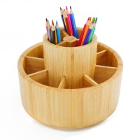 Utoplike Bamboo Rotating Art Supply Desk Organizer Pencil Holder Organizer Desktop Storage Caddy For Pen Colored Pencil Cray