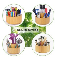 Utoplike Bamboo Rotating Art Supply Desk Organizer Pencil Holder Organizer Desktop Storage Caddy For Pen Colored Pencil Cray