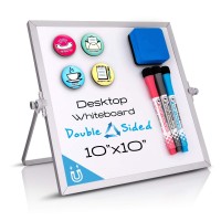 Small White Board 10X10 Desktop Dry Erase Whiteboard With Stand 3 Markers 4 Magnets Eraser Tabletop Doublesided Por