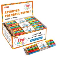 Shuttle Art Assorted Colorful Pencils 180 Pack Kids Pencils Bulk With 12 Designs 2 Hb Presharpened Awards And Incentive Penc