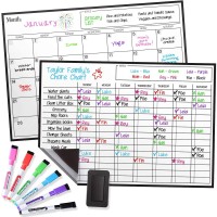 Cinch Magnetic Dry Erase Calendar Chores Chart For Kids Bundle For Fridge 2 Boards Included 17X12 6 Fine Tip Markers L