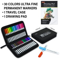 Shuttle Art Permanent Markers 30 Assorted Colors Ultra Fine Point Permanent Marker Packed In Travel Case Ideal Colored Markers