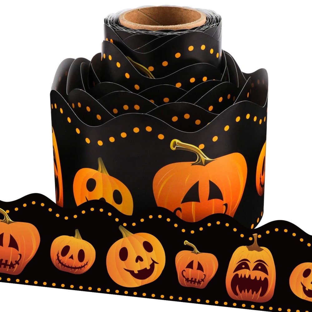 Halloween Pumpkin Themed Scalloped Bulletin Board Border Trim For Classroom Decoration 36Ft