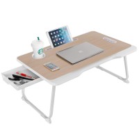 Baodan Laptop Bed Table With Storage Foldable Laptop Desk Stand Breakfast Tray Multifunction Lap Tablet With Drawer For Eating