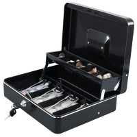 Xydled Cash Box With Money Tray And Key Lock Tiered Cantilever Design 4 Bill 5 Coin Slots 118 X 95 X 35 Black