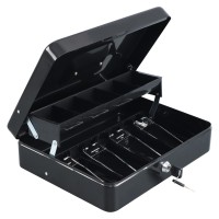 Xydled Cash Box With Money Tray And Key Lock Tiered Cantilever Design 4 Bill 5 Coin Slots 118 X 95 X 35 Black