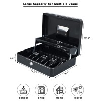 Xydled Cash Box With Money Tray And Key Lock Tiered Cantilever Design 4 Bill 5 Coin Slots 118 X 95 X 35 Black