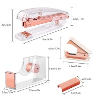 Owfeel Desk Accessory Kits Rose Gold 4Pcs Acrylic Stapler Tape Dispenser Set Tape Stapler Desk Set Rose Gold As The Hallowe