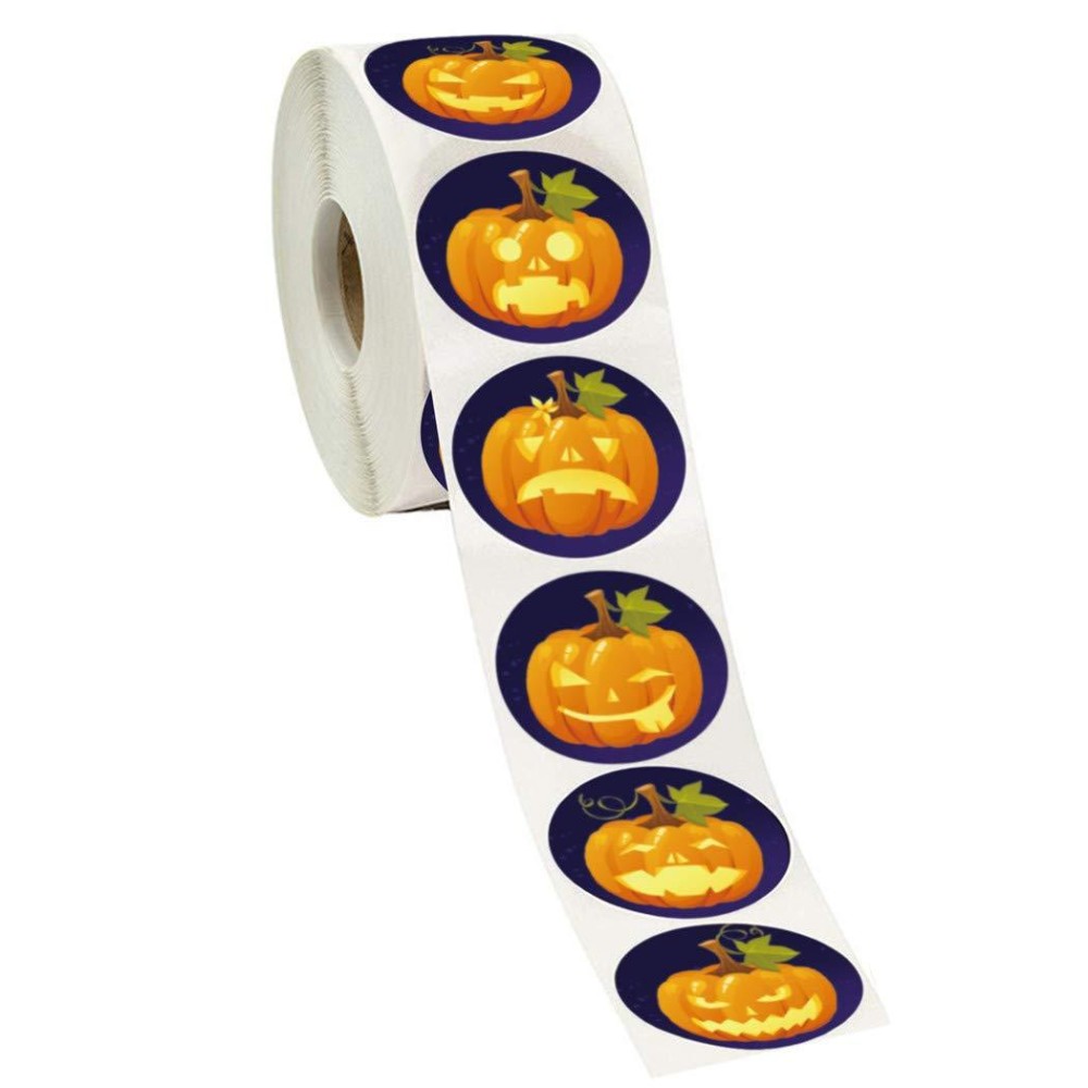 15 Inch Pumpkin Sticker Round Halloween Sticker 500 Labels Per Roll Circle Face Stickers For Halloween Party Decoration