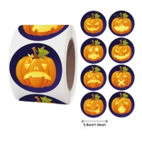 15 Inch Pumpkin Sticker Round Halloween Sticker 500 Labels Per Roll Circle Face Stickers For Halloween Party Decoration