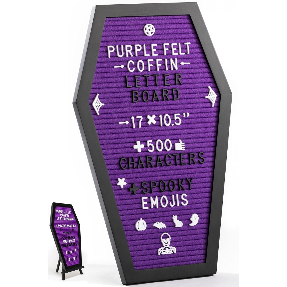 Nomnu Purple Felt Coffin Letter Board With Spooky Emojis Goth Spooky Halloween Decor Message Board For Gothic Ghouls 17X10