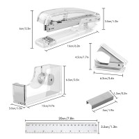 Owfeel Desk Accessory Kits Acrylic Lucite Bundle Silver Stapler Tape Dispenser Set Desk Stapler Set As Halloween Chirismas Th