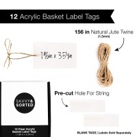 12 Clear Acrylic Basket Tags Jute String Label Holders For Storage Bins Acrylic Hanging Tags Labels For Baskets Basket Lab