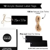 12 Black Acrylic Basket Tags Jute String Label Holders For Storage Bins Acrylic Hanging Tags Labels For Baskets Basket Lab