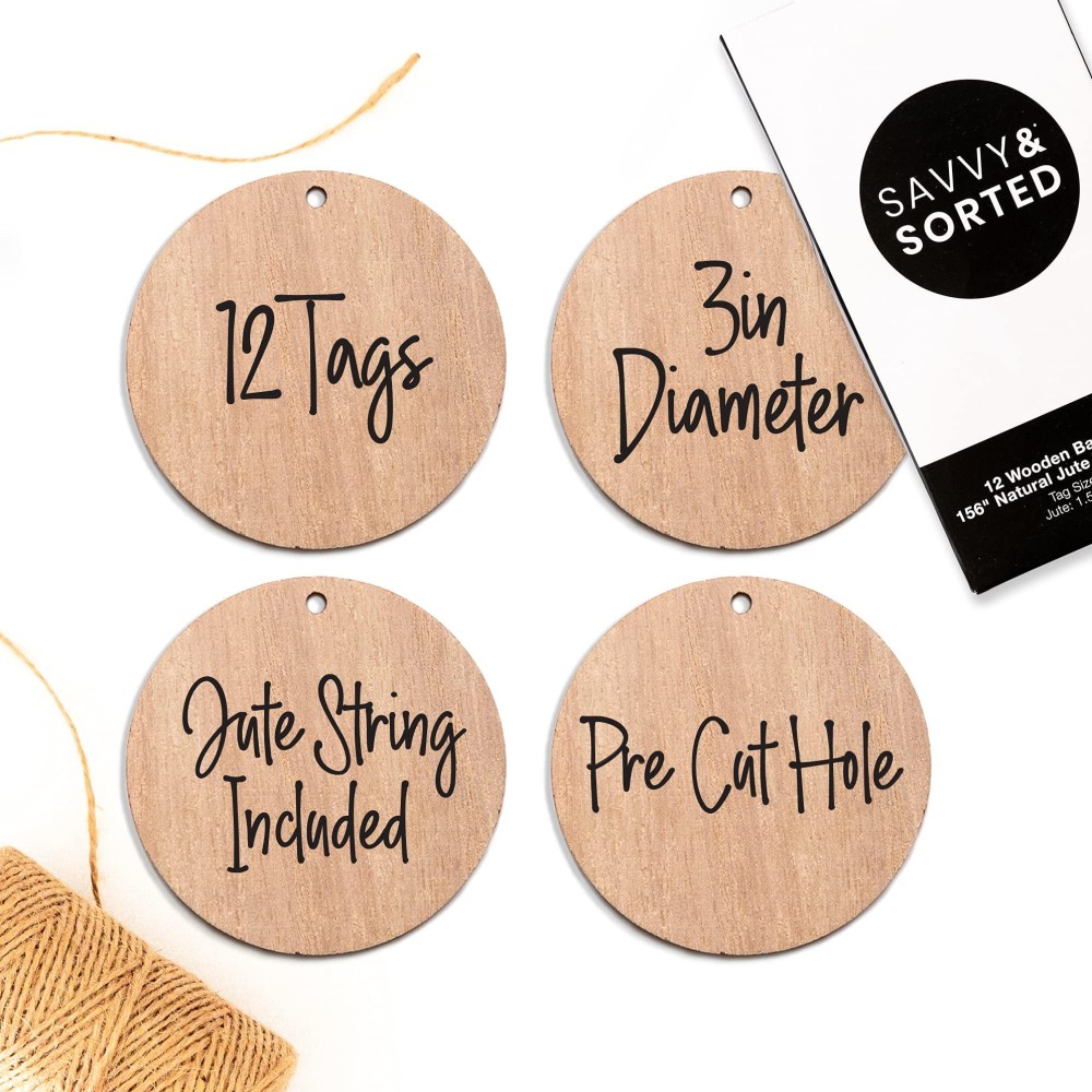 12 Round Wood Ornament Tags 3 Wooden Tags Wood Circles For Crafts With Precut Hole Jute String Basket Labels Hanging Lab