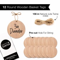 12 Round Wood Ornament Tags 3 Wooden Tags Wood Circles For Crafts With Precut Hole Jute String Basket Labels Hanging Lab