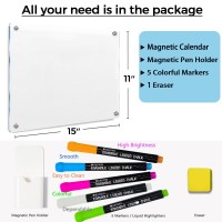 Note Board Refrigerator Dry Erase Board Magnetic Clear 15 X11 Includes 4 Dry Erase Markers White White White