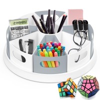 Mecids 360 Rotating Storage Organizer Desk Organizers Pen Holder 12 Lazy Susan Style Caddy With Removable Bins For Home Off