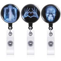 3 Pieces Xray Badge Reel Retractable Radiology Technician Gifts Halloween Badge Reel Holder Bones Skeleton Skull Chest Patterns