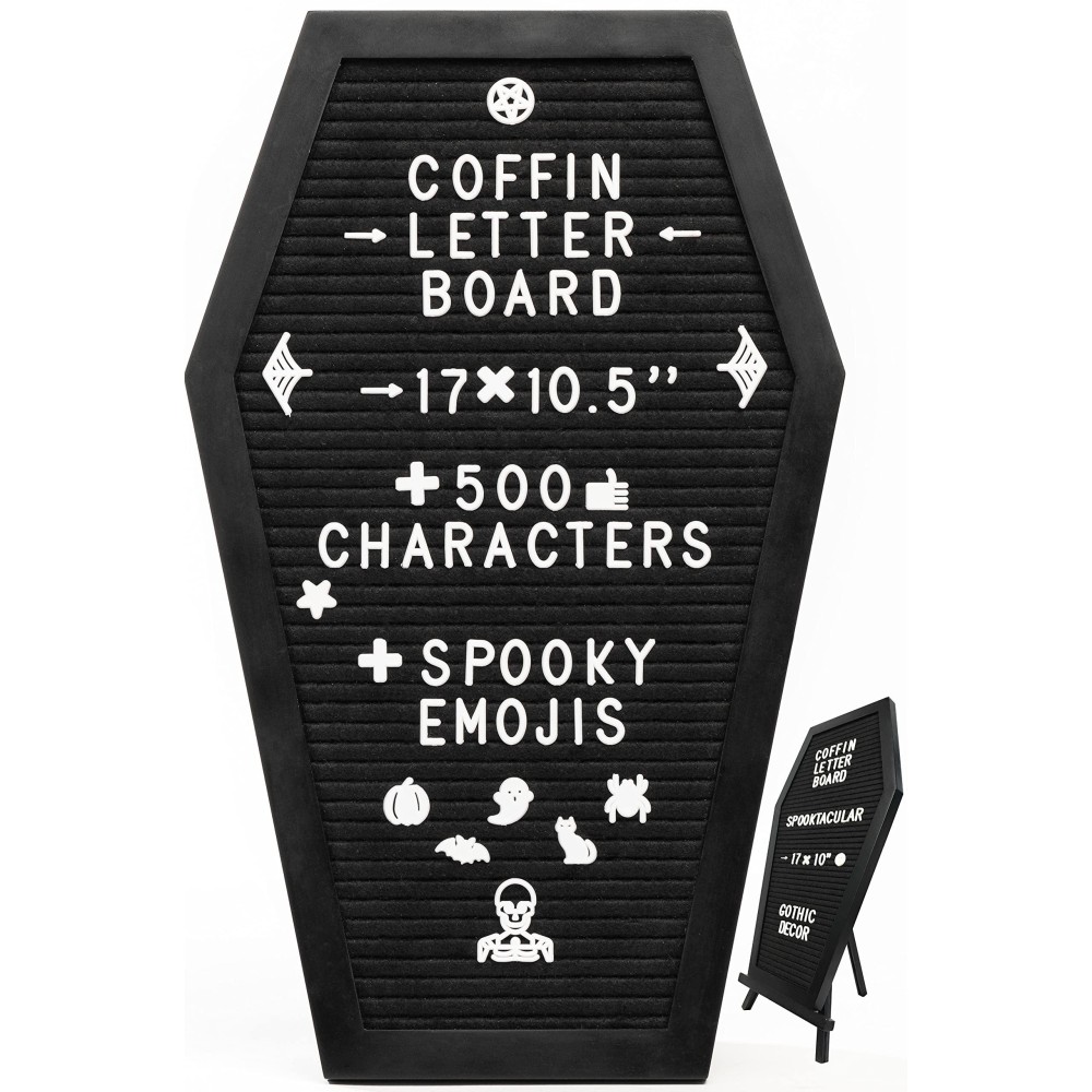 Coffin Letter Board Red With Spooky Emojis 500 Characters And Wooden Stand 17X105 Inches Gothic Halloween Decor Spooky Gi