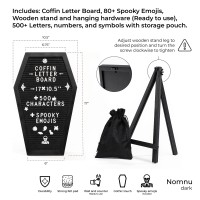 Coffin Letter Board Red With Spooky Emojis 500 Characters And Wooden Stand 17X105 Inches Gothic Halloween Decor Spooky Gi