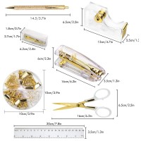 Owfeel Desk Accessory Kits Gold 9Pcs Stapler Tape Dispenser Set Acrylic Office Supply Kit For Women Men As The Halloween Chir