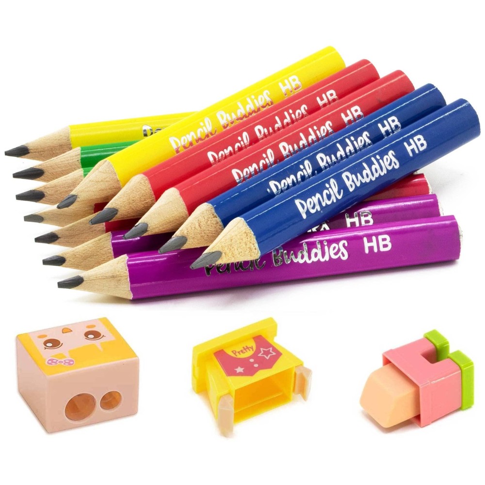 Short Jumbo Pencils For Kids Preschoolers Kindergarten Toddlers Beginners 12 Fat Pencils And 1 Sharpener Eraser Penci