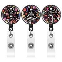 3 Pieces Xray Badge Reel Retractable Radiology Technician Gifts Halloween Badge Reel Holder Bones Skeleton Skull Chest Patterns