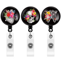 3 Pieces Xray Badge Reel Retractable Radiology Technician Gifts Halloween Badge Reel Holder Bones Skeleton Skull Chest Patterns