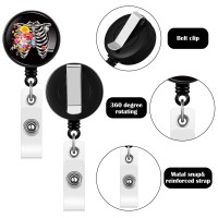 3 Pieces Xray Badge Reel Retractable Radiology Technician Gifts Halloween Badge Reel Holder Bones Skeleton Skull Chest Patterns