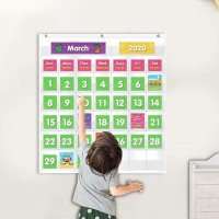 Eamay Classroom Monthly Calendar Pocket Chart With 71 Cards For Kids Learning For Home White