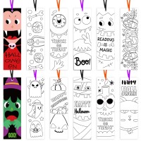 X1Zuue 75Pcs Halloween Color Your Own Bookmarks Kids Diy Coloring Blank Bookmarks Halloween Party Game Prize Art Craft Supplies